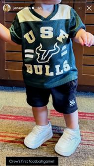 Jena Sims shares a picture of Crew in a USF Bulls jersey. Image via Instagram @jenasims